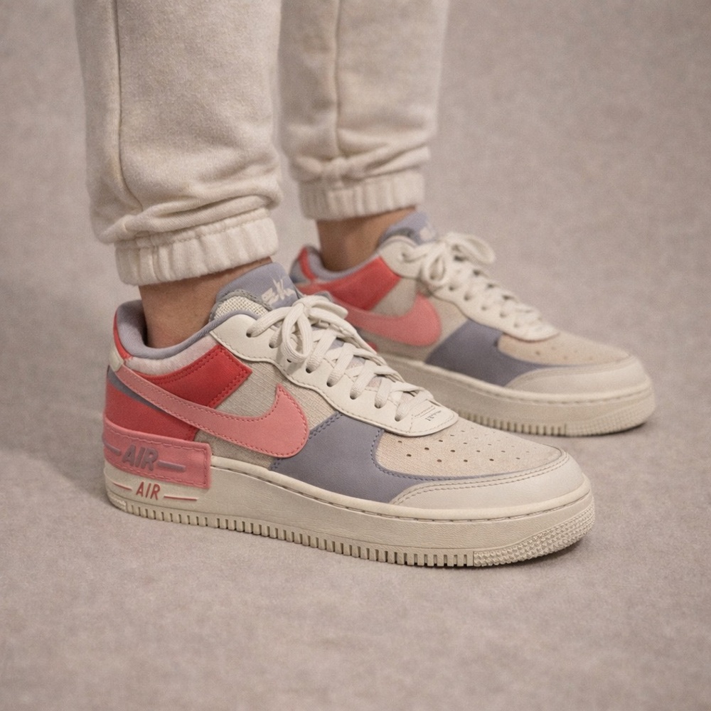 Nike Air Force 1 Kids Sneakers - Cream, Red, and Gray